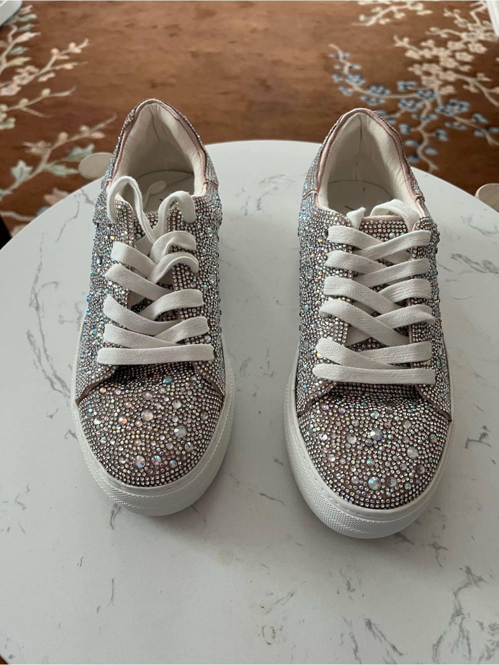 Embellished Crystal Lace-Up Women's Sneakers - Silver
